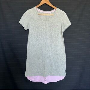 Max Studio Sleepwear Gray Pink Gingham Short Sleeve Night Gown Pajama XS